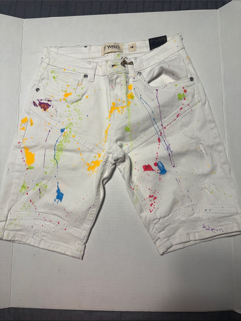 FWRD Kids White Paint-Splatter Denim Shorts